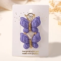 Lot de barrettes papillon violettes tricotées main sur carte de présentation - Violet (2A-21)