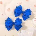 Set of two dark blue glitter bow hair clips for girls made of ribbed grosgrain ribbon - Dark Blue