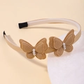 Elegant champagne gold headband featuring double-layered 3D embroidery butterflies and pearls - Champagne Gold
