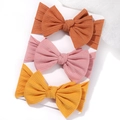 Three-pack soft ribbed knit baby headbands with large bows in orange, pink and yellow - Caramel-Pink-Ginger (3AD)