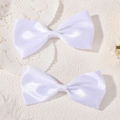 Set de dos elegantes pinzas para el pelo con lazo de satén blanco para niñas - Blanco