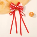 Pasador de pelo rojo con lazo borlas y bordado floral para niñas estilo Año Nuevo - Estilo Satén Encaje Bordado