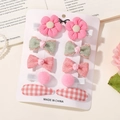 Lot de 10 pinces à cheveux mignonnes en tissu rose et vert pour filles sur carte - 10B Ensemble Rose Vert