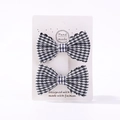 Handmade black and white plaid bow hair clips set for girls on packaging card - Black Blue White Checkered (2A-4)