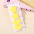 Set mit 4 gelben Haarclips in Stern- und Herzform aus Plüsch für Kinder auf Karte - Gelbes Set (4C)
