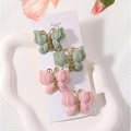 Lot de barrettes papillon en tricot faites main, vert clair et rose tendre pour bébé - Vert et Rose