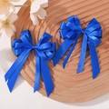 Pair of deep blue satin ribbon hair clips with double layers and long streamers - Royal Blue (2A-6)
