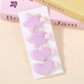 Rosa Plüsch-Haarspangen Set für Kinder, Herz- und Sternform, 4-teilig auf Display-Karte - Rosa Set (4D)