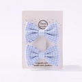 Set of two light blue gingham bow hair clips with scalloped edges for girls - Light Blue and White Checkered (2A-6)