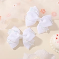 Set of 2 white layered bow hair clips with colorful glitter accents for girls and parties - White
