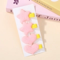 Haarklammern Set für Kinder mit rosa Plüsch Sternen Herzen und gelbem Band Design - Rosa Gelbes Set (4E)