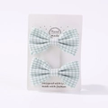 Pair of green and white plaid bow hair clips for girls on a handmade display card - Green and White Checkered (2A-7)