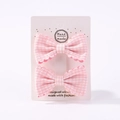 Set of two pink plaid bow hair clips for girls with wavy lace edges on display card - Bright Pink and White Checkered (2A-8)