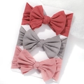 Three-pack of ribbed knit baby headbands with large bows in pink, grey and brick red colors - Brick Red-Grey-Pink (3AE)