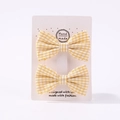 Set of two yellow plaid checkered bow hair clips for girls on a handmade display card - Yellow and White Checkered (2A-9)
