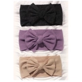 Three-piece baby headband set with ribbed knit bows in black, purple, and khaki colors - Black-Purple-Khaki (3L)