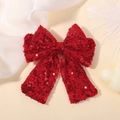 Sparkling red sequin bow hair clip for girls party costume and festive headwear - Red