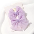 Set of two lilac lavender mesh hair bows for girls on a white handmade display card - Lavender
