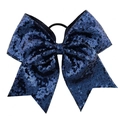 8 inch navy blue sequin hair bow with high elastic rubber band for girls - Navy Blue (1)