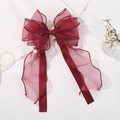 Elegant wine red chiffon bow hair clip with white pearls for girls and women - Burgundy