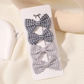Set of 4 cute plaid fabric bow hair clips for girls in navy blue and light grey styles - Blue and Gray Checkered Set (4F)