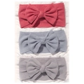 Three-piece baby headband set with large ribbed knit bows in pink, blue, and grey - Pink-Light Blue-Grey (3o)