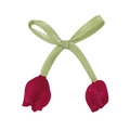 Colgante de tela de tulipán rojo rosa hecho a mano con lazo verde claro para ropa - Lazo de Tulipán (Sin Nudar) / Rojo