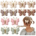 Lot de 12 barrettes papillon en laine tricotée à la main aux couleurs douces assorties - Multi Mix Coloré (12B)