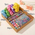 Colorful kids hair ties set with scrunchies and rubber bands in a kraft gift box - Five Color Satin and Multi-Spec Hair Accessory Box (2255C)