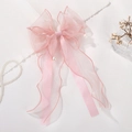 Pink chiffon ribbon bow hair clip with white pearls for girls hair accessories - Pink