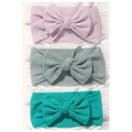 Three-piece baby headband set with soft elastic knit bows in purple, blue and green - Lavender-Grey Blue-Cyan (3P)