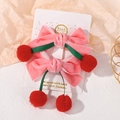 Fermagli per capelli a fiocco di Natale in velluto rosa con ciliegie pompon per bimba - Stile Ciliegia con Fiocco Rosa (2A-12)