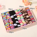 Colorful mixed hair ties set including black and macaron colors in a pink tray - Macaron Mixed Simple Large Capacity Set (310G)