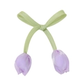 Lazo de cinta verde con colgante de tulipán púrpura metálico para accesorios de pelo - Lazo de Tulipán (Sin Nudar) / Morado