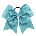 Teal sequin bow hair tie with large glitter ribbon and black high elasticity band - Cyan (7)