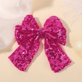 Sparkly magenta sequin hair bow clip for girls, handmade party accessory for children - Rose Red