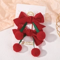 Christmas velvet hair clips set with red pom poms and bows for girls' hair accessories - Red Bow Cherry Style (2A-28)