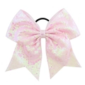 Light pink sequin cheer bow hair tie with large ribbon and elastic rubber band - Iridescent Light Pink (11)