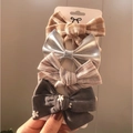 Set of 4 handmade bow hair clips in plaid, silver, striped, and floral fabric designs - Multicolor Mix B (4B)