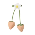 Handmade fabric strawberry charm with floral embroidery and pink plaid pattern - Orange Gingham Strawberry