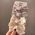 Set of four handmade hair clips featuring striped linen and floral embroidery bows - Multicolor Mix C (4C)