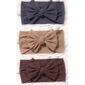 3-pack elastic baby headbands with large bows in dark grey, khaki, and dark coffee - Dark Grey-Khaki-Dark Coffee (3J)