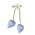 Floral hair accessory with white daisy and blue gingham fabric strawberries - Blue Gingham Strawberry