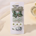 5-teiliges Haarklammer-Set für Mädchen mit grünen Schleifen und Blumenmustern - Frisches Grün Serie (5B)
