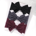 Three-piece infant bow headband set in black, dark grey, and wine red ribbed knit fabric - Black-Dark Grey-Wine Red (3Y)