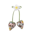 Floral fabric strawberry charm accessory with white daisy embroidery for DIY clothing - Coffee Floral Strawberry