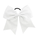 8 inch white sequined bow hair tie with glossy swallowtail ribbon for girls - White (18)