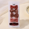 5-teiliges Set süßer Haarspangen für Mädchen mit roten Schleifen und Samt auf Karte - Vintage Rotbraun Serie (5C)