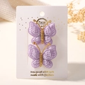 Lot de barrettes papillon en tricot fait main couleur lavande avec bordure dorée - Mauve Clair