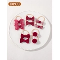 10pcs set of red bow and pompom hair ties for babies in a white display dish - Red Pom-pom Plaid